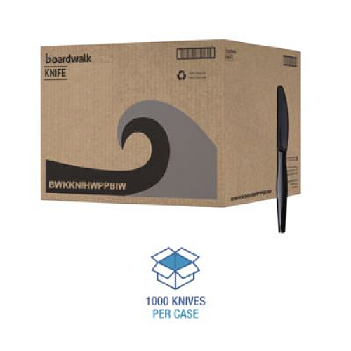Boardwalk Heavyweight Wrapped Polypropylene Cutlery, Knife, Plastic, Black, 1,000/Carton (KNIHWPPBIW)