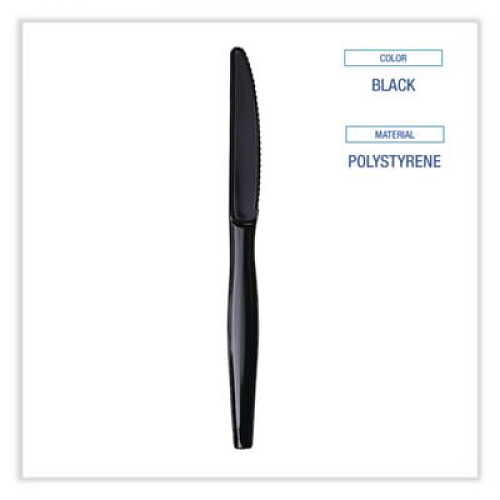 Boardwalk Heavyweight Wrapped Polypropylene Cutlery, Knife, Plastic, Black, 1,000/Carton (KNIHWPPBIW)