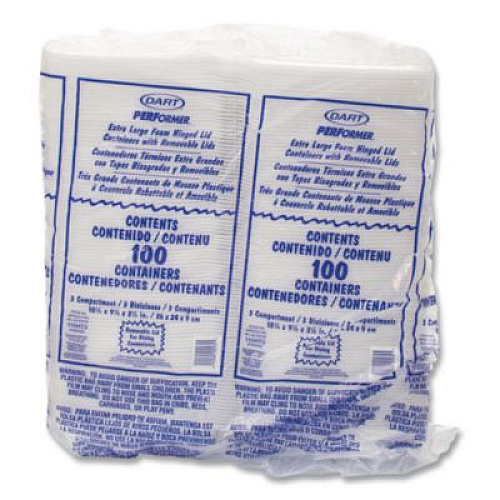 Dart Foam Hinged Lid Containers, 3 Compartments, 9.5 x 10.26 x 3.4, White, 200/Carton (110HT3)