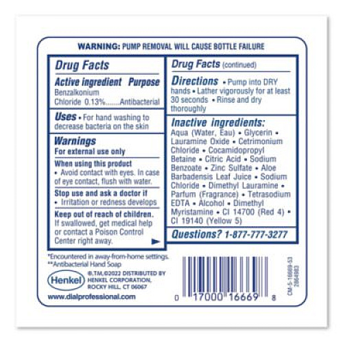 Dial Professional Antibacterial Foaming Hand Wash Refill for FIT Manual Dispenser, Original Scent, 1.2 L, 3/Carton (16670)
