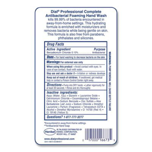 Dial Professional Antibacterial Foaming Hand Wash Refill for FIT Touch Free Dispenser, Original Scent, 1 L, 3/Carton (16674)