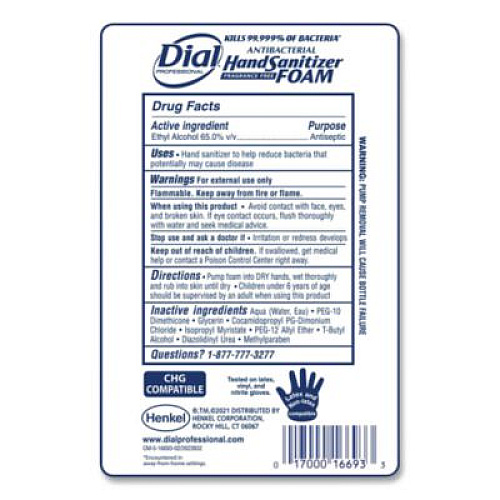 Dial Professional Antibacterial Foaming Hand Sanitizer Refill for FIT Touch Free Dispenser, 1 L Bottle, Fragrance-Free (16694EA)