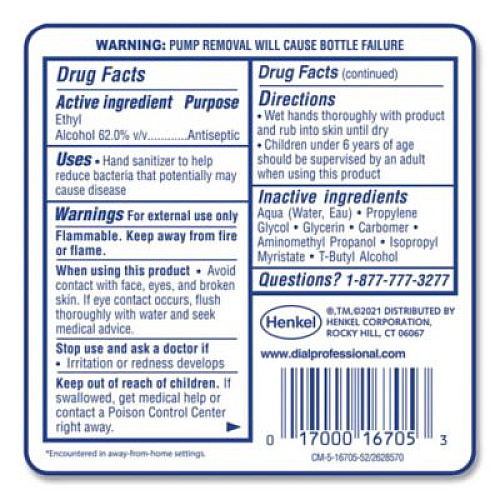 Dial Professional Antibacterial Gel Hand Sanitizer Refill for FIT Manual Dispenser, 1.2 L, Fragrance-Free, 3/Carton (16706)