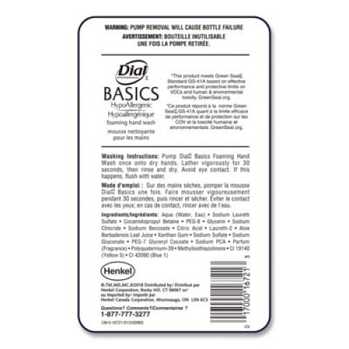 Dial Professional Basics Hypoallergenic Foaming Hand Wash Refill for FIT Touch Free Dispenser, Honeysuckle Scent, 1 L, 3/Carton (16722)