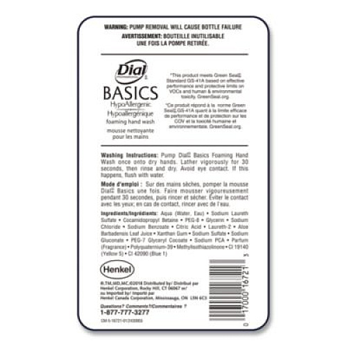 Dial Professional Basics Hypoallergenic Foaming Hand Wash Refill for FIT Touch Free Dispenser, Honeysuckle Scent, 1 L (16722EA)