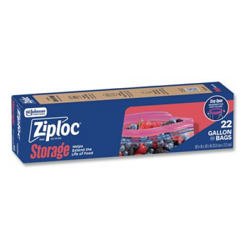 Ziploc Double Zipper Storage Bags, Triple System Seal, Gallon, 9.6" x 12.1", Clear, 22 Bags/Box, 12 Boxes/Carton (383231)