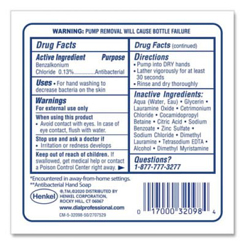 Dial Professional Clean+Gentle Antibacterial Foaming Hand Wash Refill for FIT Manual Dispenser, Fragrance-Free, 1.2 L, 3/Carton (32100CT)