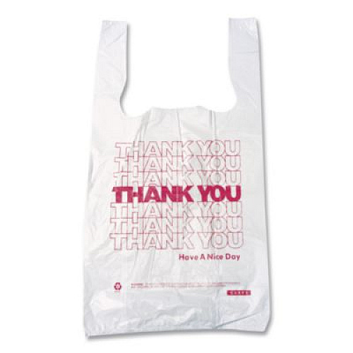 Barnes Paper Company Thank You High-Density Shopping Bags, Have a Nice Day Labeling, Cut-Out Handles, 10" x 5" x 19", White/Red, 2,000/Carton (10519THYOU)