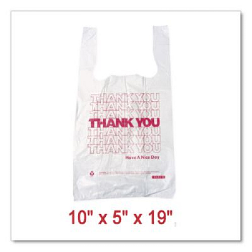 Barnes Paper Company Thank You High-Density Shopping Bags, Have a Nice Day Labeling, Cut-Out Handles, 10" x 5" x 19", White/Red, 2,000/Carton (10519THYOU)