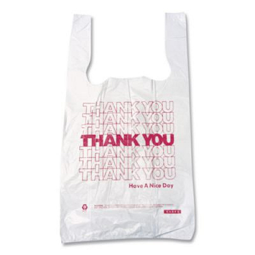 Barnes Paper Company Thank You High-Density Shopping Bags, Have a Nice Day Labeling, Cut-Out Handles, 18" x 8" x 30", White/Red, 500/Carton (18830THYOU)