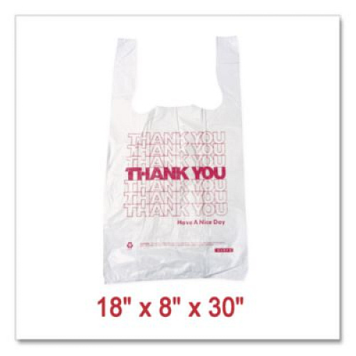 Barnes Paper Company Thank You High-Density Shopping Bags, Have a Nice Day Labeling, Cut-Out Handles, 18" x 8" x 30", White/Red, 500/Carton (18830THYOU)