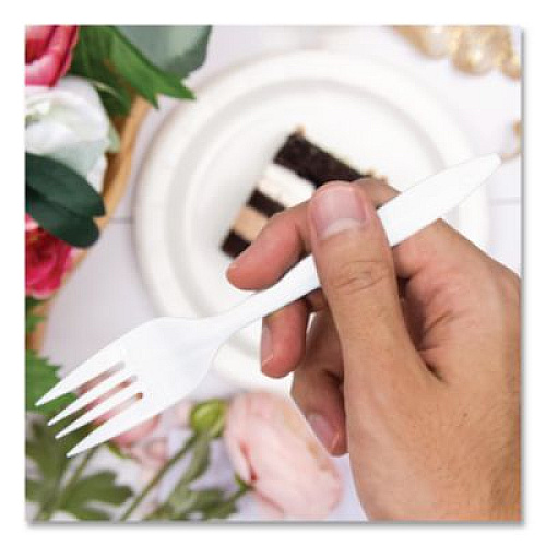 SOLO Style Setter Medium Weight Polypropylene Cutlery, Fork, Plastic, White, 1,000/Carton (F6OW)