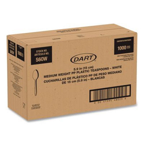 SOLO Style Setter Medium Weight Polypropylene Cutlery, Teaspoon, Plastic, White, 1,000/Carton (S6OW)