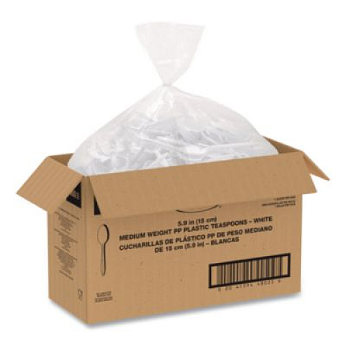 SOLO Style Setter Medium Weight Polypropylene Cutlery, Teaspoon, Plastic, White, 1,000/Carton (S6OW)
