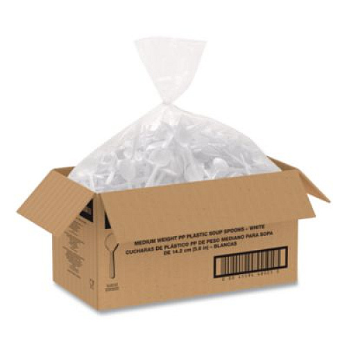 SOLO Style Setter Medium Weight Polypropylene Cutlery, Soup Spoon, Plastic, White, 1,000/Carton (SU6OW)