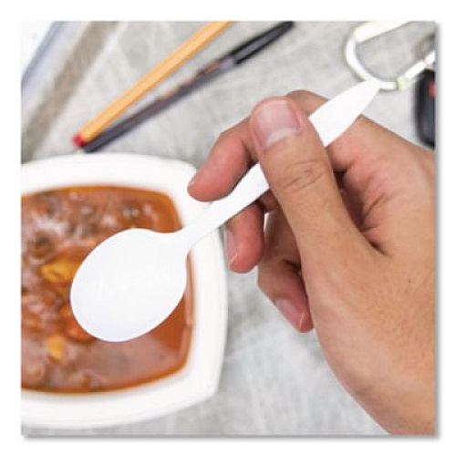SOLO Style Setter Medium Weight Polypropylene Cutlery, Soup Spoon, Plastic, White, 1,000/Carton (SU6OW)