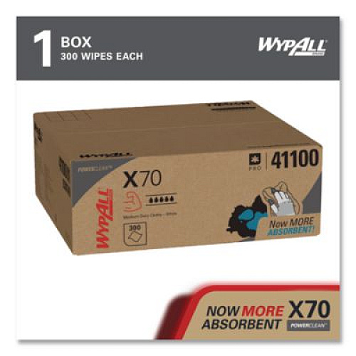 WypAll X70 Cloths, Flat Sheet, 16.6 x 14.9, White, 300/Carton (41100)