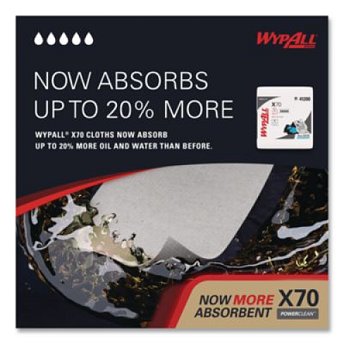 WypAll X70 Cloths, 1/4 Fold, 12.5 x 12, White, 76/Pack, 12 Packs/Carton (41200)