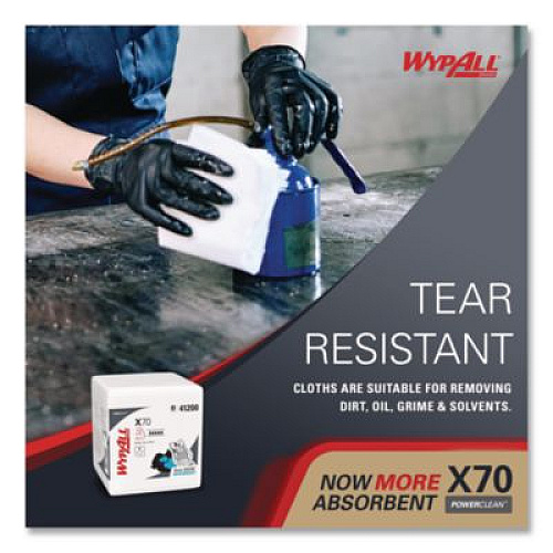 WypAll X70 Cloths, 1/4 Fold, 12.5 x 12, White, 76/Pack, 12 Packs/Carton (41200)