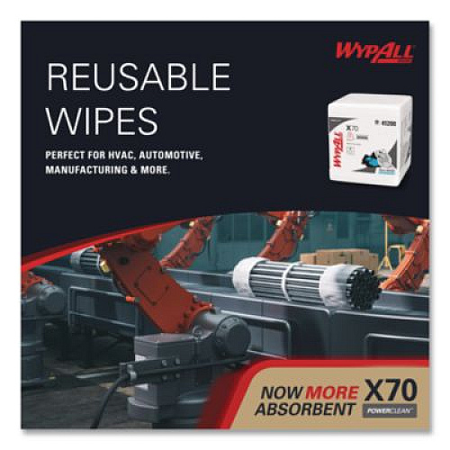 WypAll X70 Cloths, 1/4 Fold, 12.5 x 12, White, 76/Pack, 12 Packs/Carton (41200)