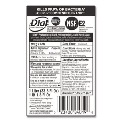Dial Professional Gold Antibacterial Liquid Hand Soap, 1 L, 8/Carton (84019)