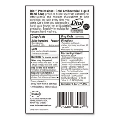 Dial Professional Gold Antibacterial Liquid Hand Soap, 1 gal, 4/Carton (88047CT)