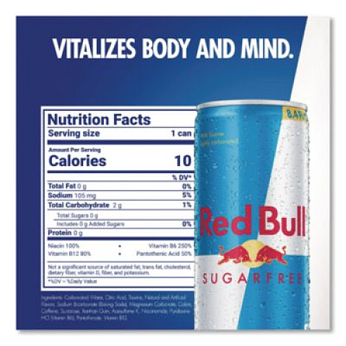 Red Bull Energy Drink, Sugar-Free, 8.4 oz Can, 24/Carton (122114)