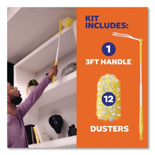 Swiffer Heavy Duty Dusters Starter Kit, Handle Extends to 3 ft, 1 Handle with 12 Duster Refills (77300)