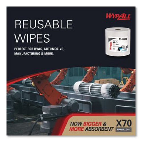 WypAll X70 Cloths, Jumbo Roll, Perforated, 12.4 x 12.2, White, 820 Towels/Roll (41600)