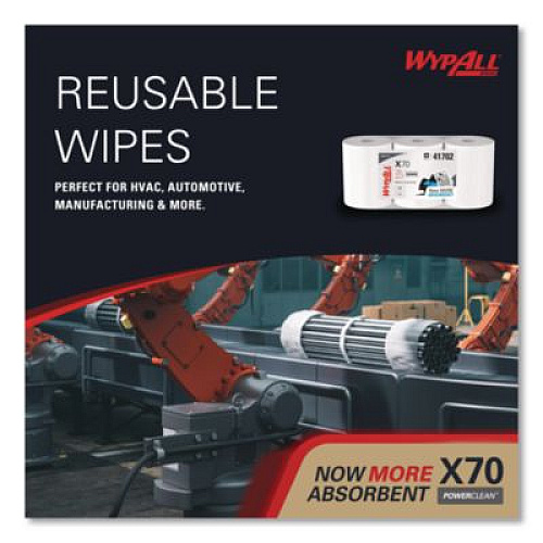 WypAll X70 Cloths, Center-Pull, 9.8 x 12.2, White, 275/Roll, 3 Rolls/Carton (41702)