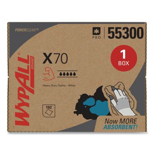 WypAll X70 Cloths, 12.5 x 16.8, White 192/Carton (55300)