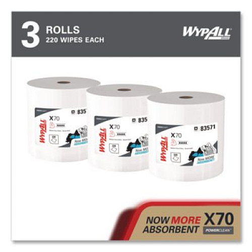 WypAll X70 Wipers in a Bucket Refills, No Bucket, 13 x 10, Unscented, White, 220/Rolls, 3 Rolls/Carton (83571)