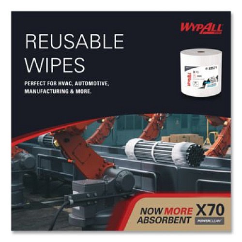 WypAll X70 Wipers in a Bucket Refills, No Bucket, 13 x 10, Unscented, White, 220/Rolls, 3 Rolls/Carton (83571)