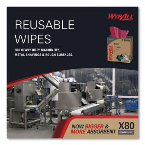 WypAll Power Clean X80 Heavy Duty Cloths, HYDROKNIT, POP-UP Box, 8.34 x 16.8, Red, 76/Box, 5 Box/Carton (05930)