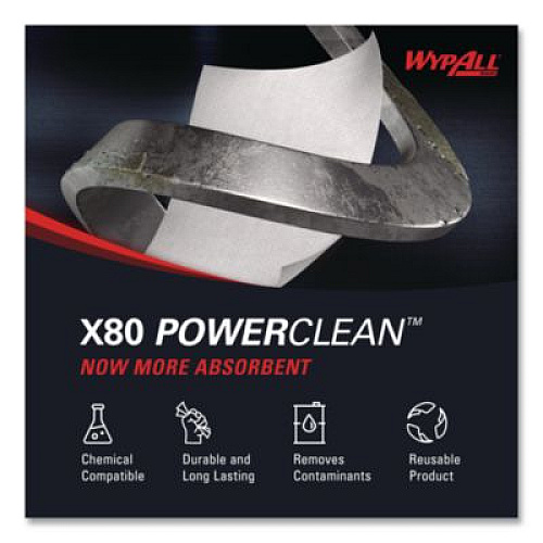 WypAll Power Clean X80 Heavy Duty Cloths, Jumbo Roll, 12.4 x 12.2, White, 455/Roll (41025)