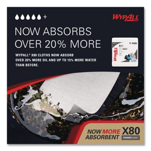 WypAll Power Clean X80 Heavy Duty Cloths, 1/4 Fold, 12.5 x 12, White, 50/Box, 4 Boxes/Carton (41026)