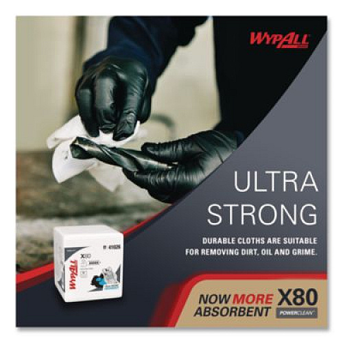 WypAll Power Clean X80 Heavy Duty Cloths, 1/4 Fold, 12.5 x 12, White, 50/Box, 4 Boxes/Carton (41026)