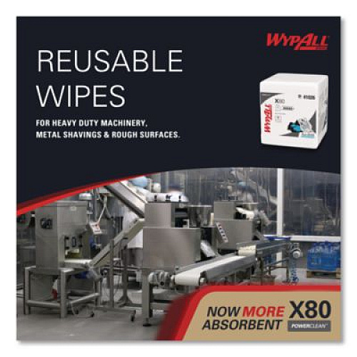 WypAll Power Clean X80 Heavy Duty Cloths, 1/4 Fold, 12.5 x 12, White, 50/Box, 4 Boxes/Carton (41026)