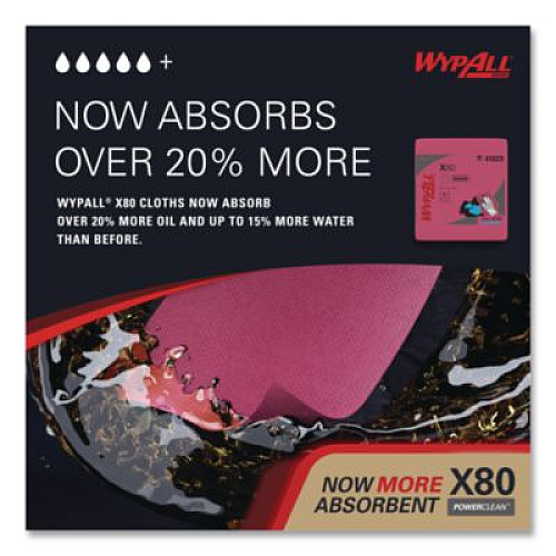 WypAll Power Clean X80 Heavy Duty Cloths, 12.5 x 12, Red, 50/Box, 4 Boxes/Carton (41029)