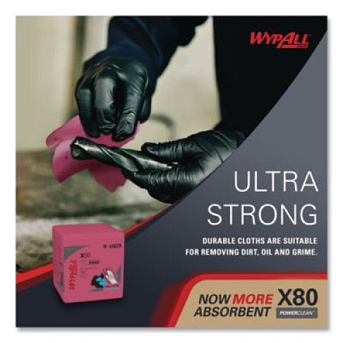 WypAll Power Clean X80 Heavy Duty Cloths, 12.5 x 12, Red, 50/Box, 4 Boxes/Carton (41029)