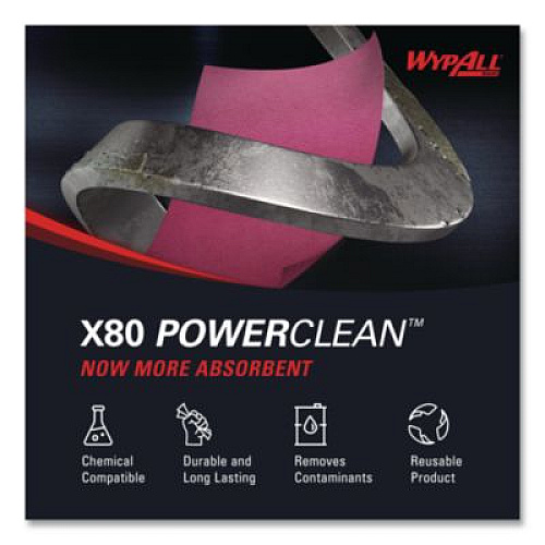 WypAll Power Clean X80 Heavy Duty Cloths, 12.5 x 12, Red, 50/Box, 4 Boxes/Carton (41029)