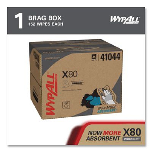 WypAll Power Clean X80 Cloths, HYDROKNIT, BRAG Box, 11.1 x 16.8, White, 152/Carton (41044)