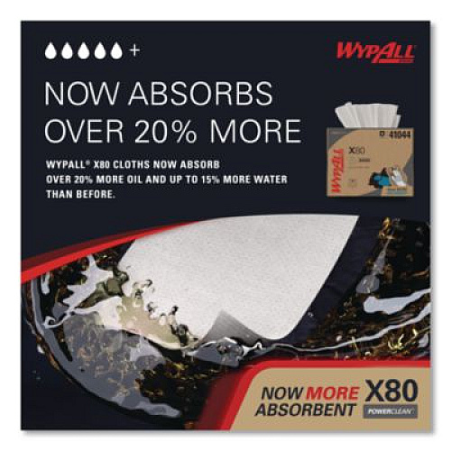 WypAll Power Clean X80 Cloths, HYDROKNIT, BRAG Box, 11.1 x 16.8, White, 152/Carton (41044)