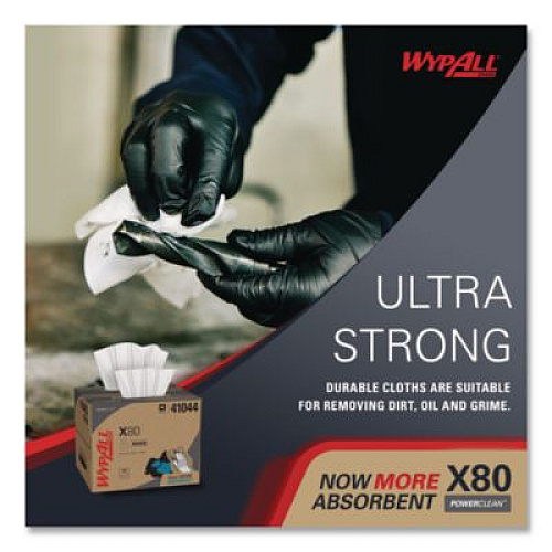 WypAll Power Clean X80 Cloths, HYDROKNIT, BRAG Box, 11.1 x 16.8, White, 152/Carton (41044)