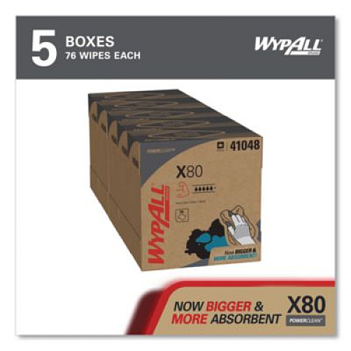 WypAll Power Clean X80 Cloths, HYDROKNIT, POP-UP Box, 8.34 x 16.8, White, 76/Box, 5 Boxes/Carton (41048)