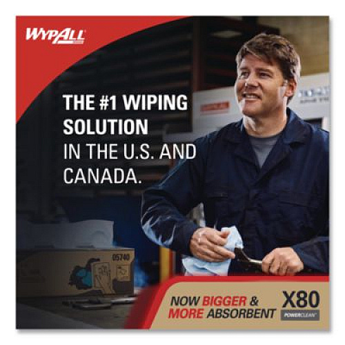 WypAll Power Clean X80 Cloths, HYDROKNIT, POP-UP Box, 8.34 x 16.8, White, 76/Box, 5 Boxes/Carton (41048)