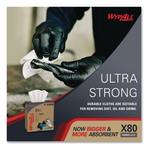 WypAll Power Clean X80 Cloths, HYDROKNIT, POP-UP Box, 8.34 x 16.8, White, 76/Box, 5 Boxes/Carton (41048)