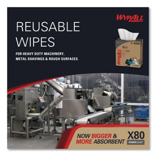 WypAll Power Clean X80 Cloths, HYDROKNIT, POP-UP Box, 8.34 x 16.8, White, 76/Box, 5 Boxes/Carton (41048)