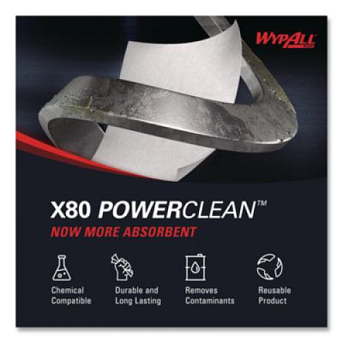 WypAll Power Clean X80 Cloths, HYDROKNIT, POP-UP Box, 8.34 x 16.8, White, 76/Box, 5 Boxes/Carton (41048)