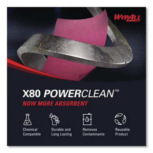 WypAll Power Clean X80 Heavy Duty Cloths, Jumbo Roll, Perforated,12.4 x 12.2, Red, 455 Wipers/Roll (41055)